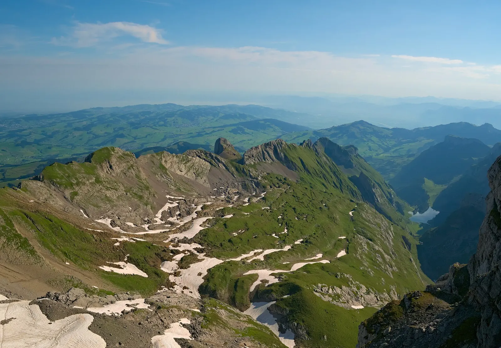 Seealpsee lake in the Alpstein, Appenzell