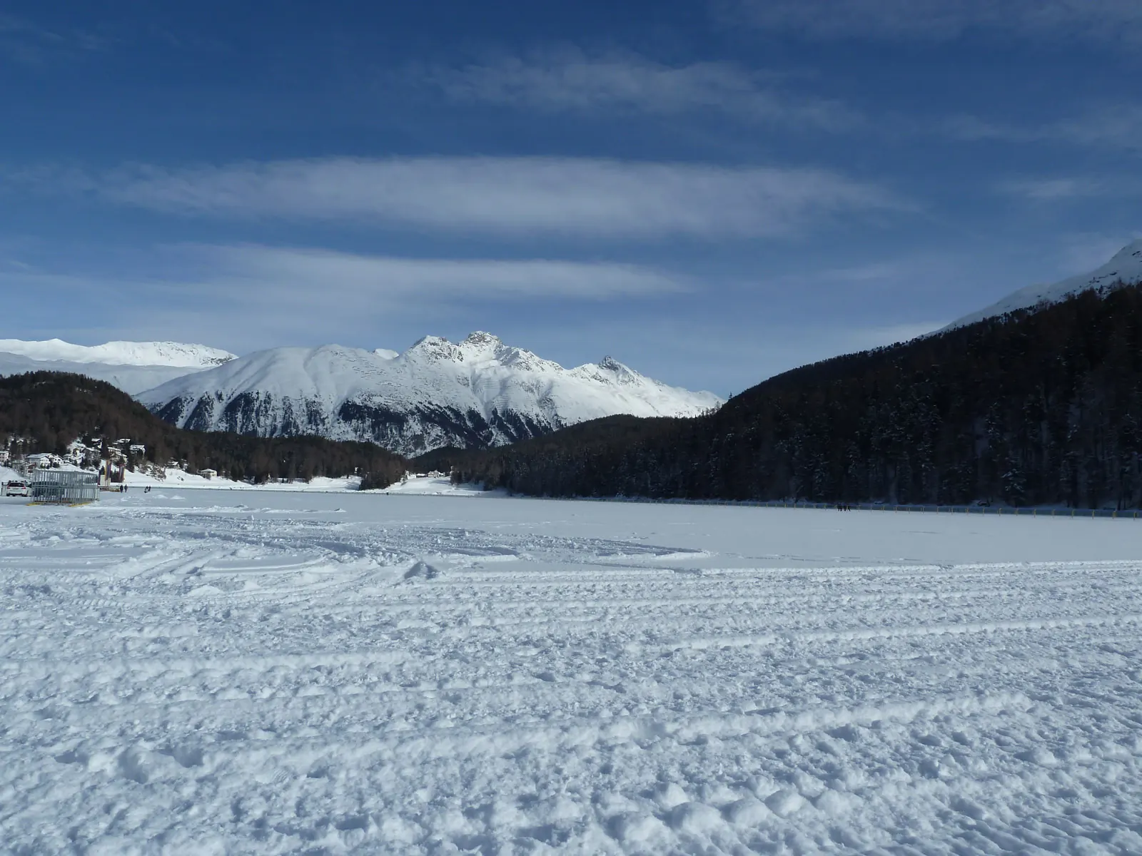 St. Moritz and its frozen lake in winter