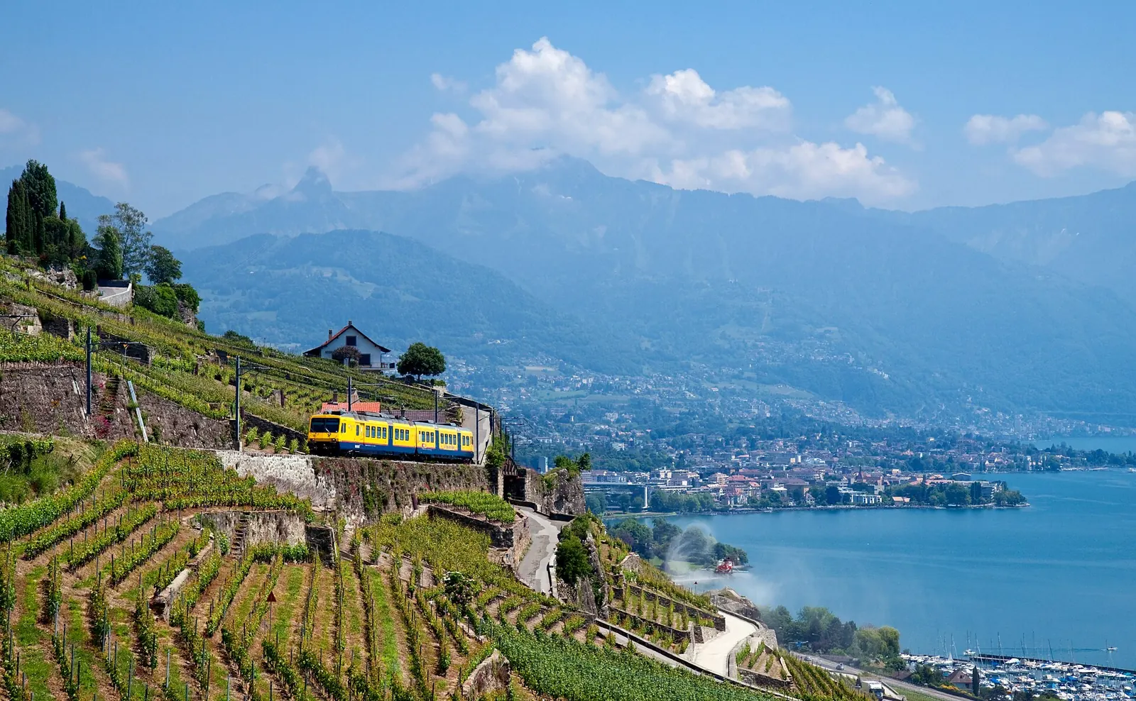 Swiss train along Lake Geneva